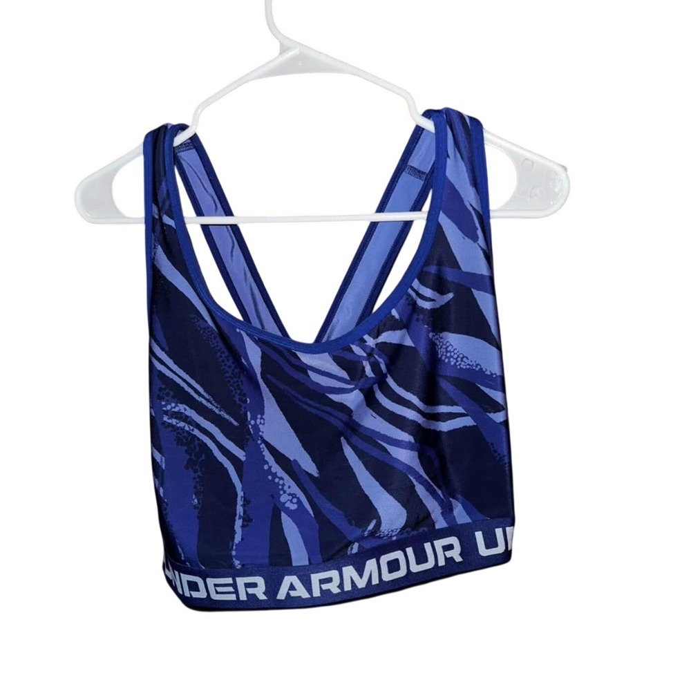 Under Armour Sports Bra 3X Purple Abstract Mid Crossback Compression Logo Band